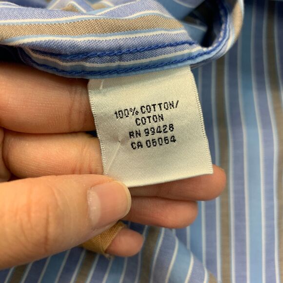 Bugatchi Uomo Shirt Mens XL Extra Large Blue Brown Flip Cuff Button Up Striped - Picture 8 of 12